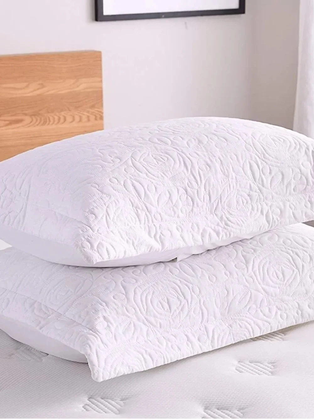 Elegant White Quilted Pillow Sham Set - Pair